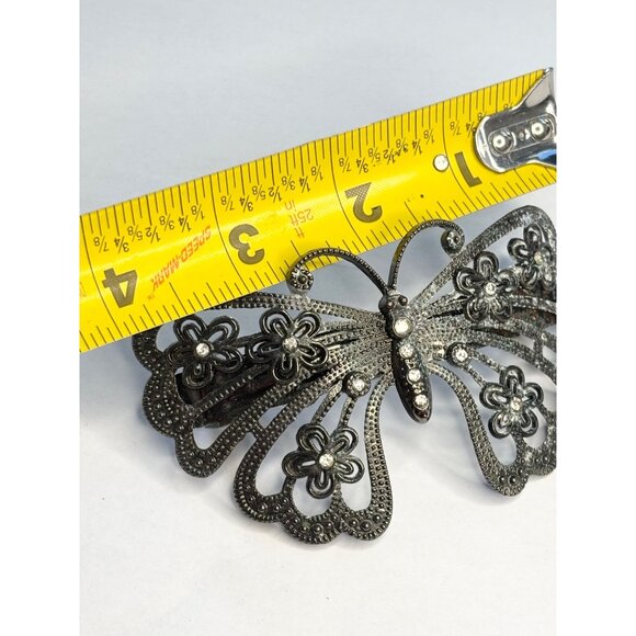 Vintage Rhinestone Butterfly Hair Clip Barrette Metal Floral Design 4.25" Wide E - Picture 5 of 7